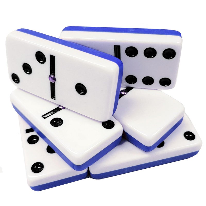 Marion Domino Double Six Two Tone Blue & White Jumbo Tournament Professional Size with Spinners in Dovetail Sheesham Wood Box. - Image 4